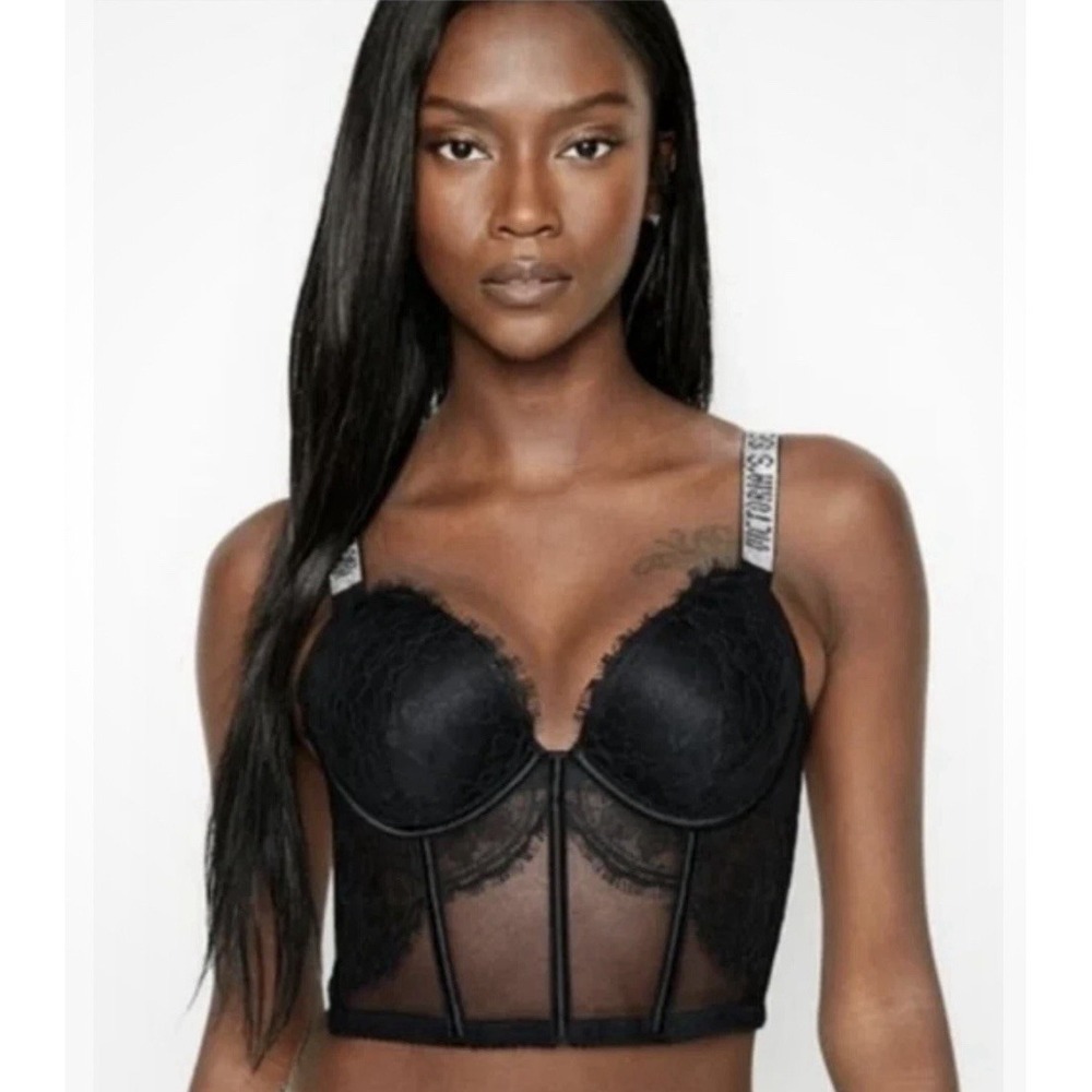 Victoria Secret Very Sexy Shine Strap Push‎ Up Lace Corset Bra Top 36D